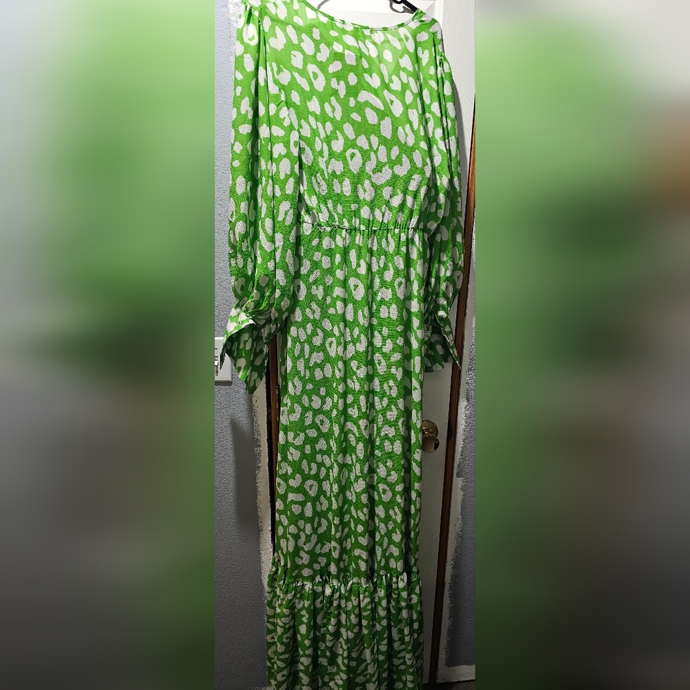 Hanifa Vibrant Green Animal Print Long Sleeve Dress - Picture 3 of 4